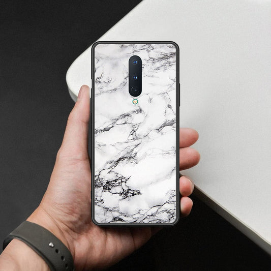 OnePlus 8 Cover - White Marble Series - HQ Ultra Shine Premium Infinity Glass Soft Silicon Borders Case (Fast Delivery)