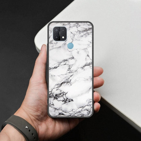 Oppo A15s Cover - White Marble Series - HQ Ultra Shine Premium Infinity Glass Soft Silicon Borders Case