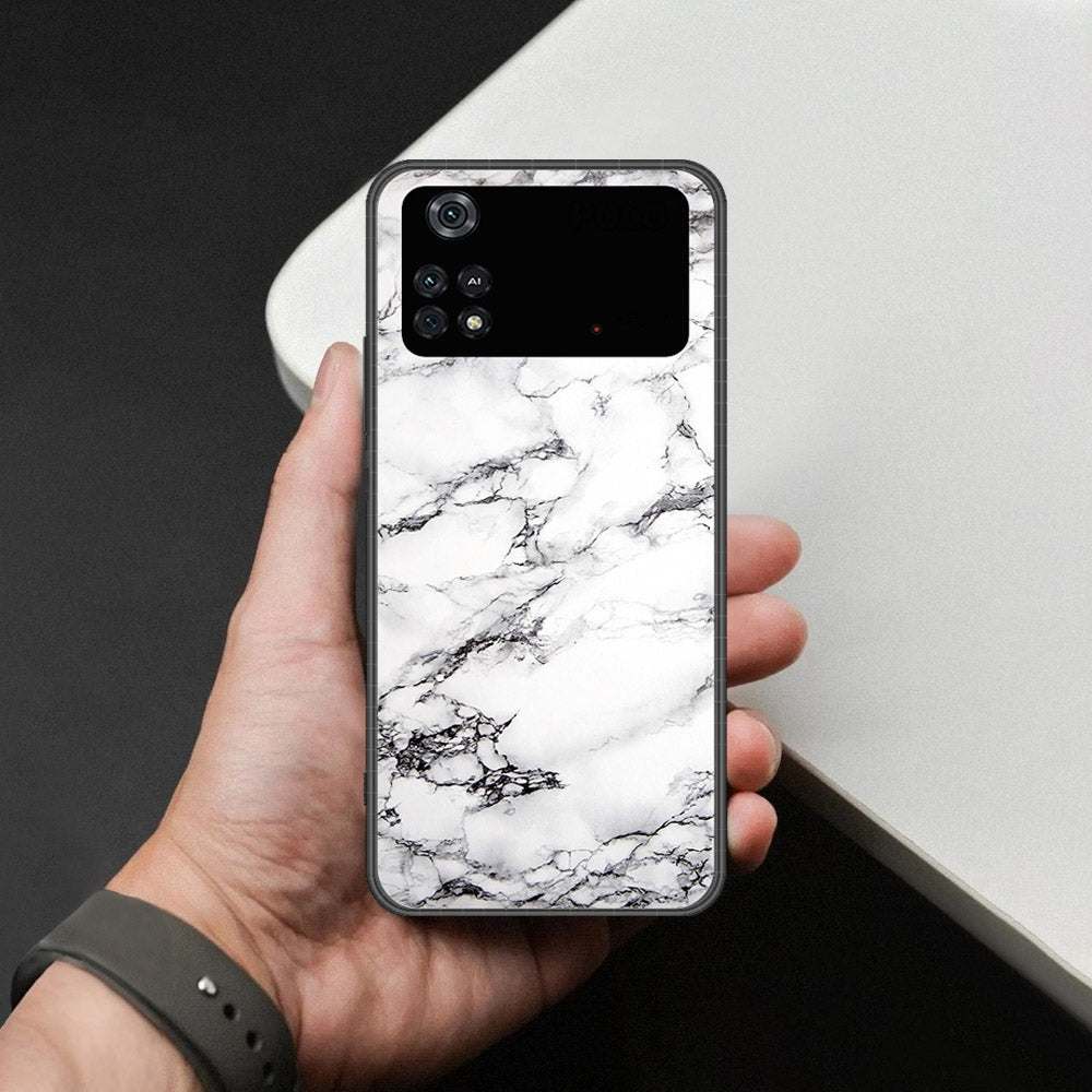 Xiaomi Poco M4 Pro Cover - White Marble Series - HQ Ultra Shine Premium Infinity Glass Soft Silicon Borders Case