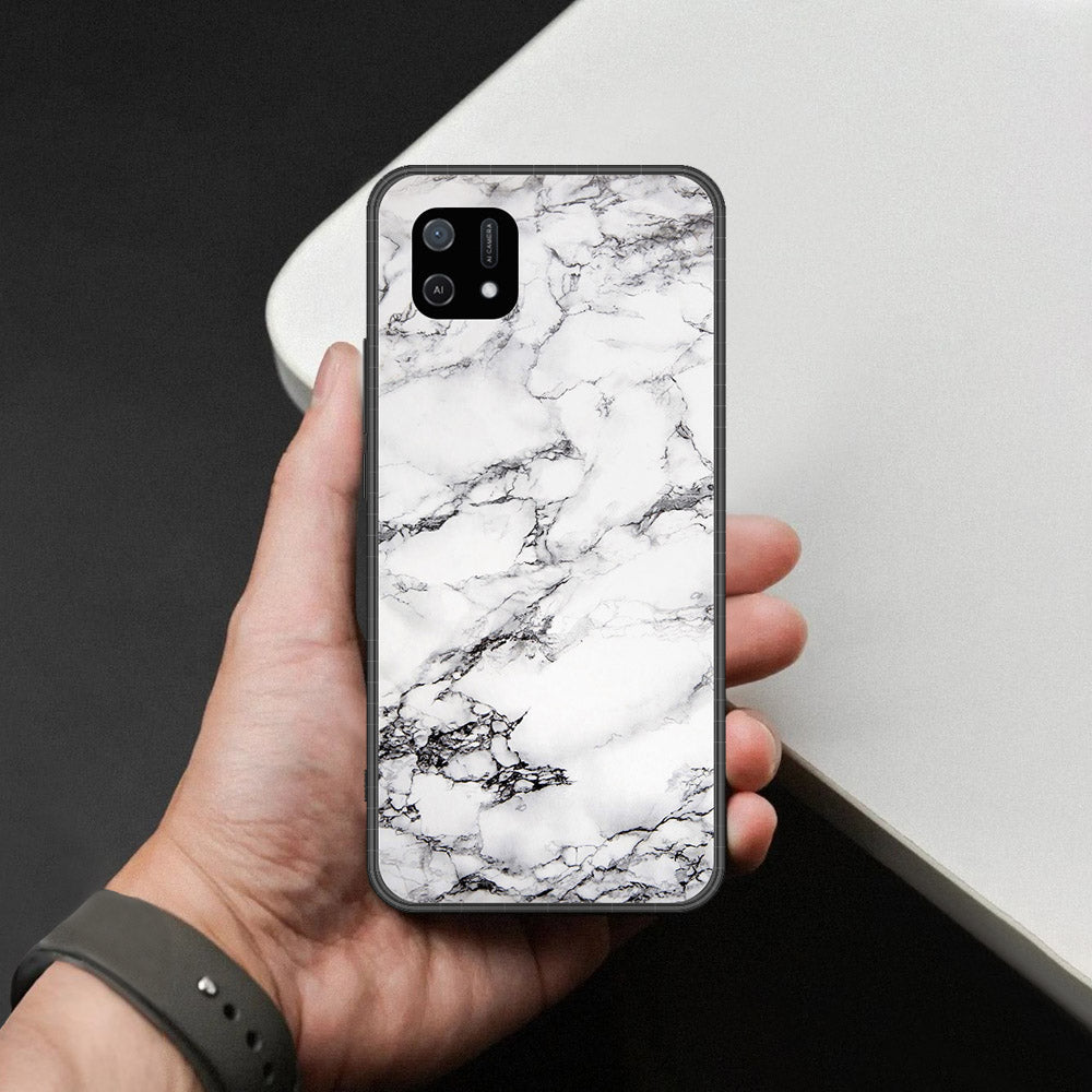 Oppo A16e Cover - White Marble Series - HQ Ultra Shine Premium Infinity Glass Soft Silicon Borders Case
