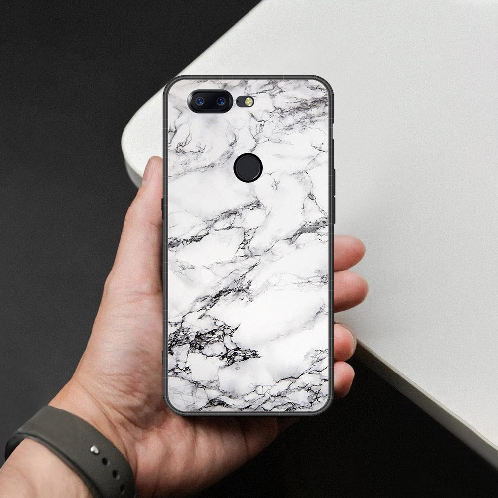OnePlus 5T Cover - White Marble Series - HQ Ultra Shine Premium Infinity Glass Soft Silicon Borders Case