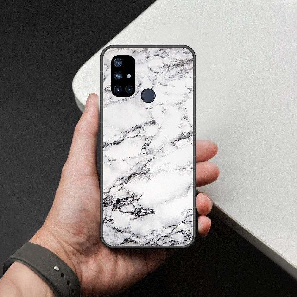 OnePlus Nord N10 Cover - White Marble Series - HQ Ultra Shine Premium Infinity Glass Soft Silicon Borders Case