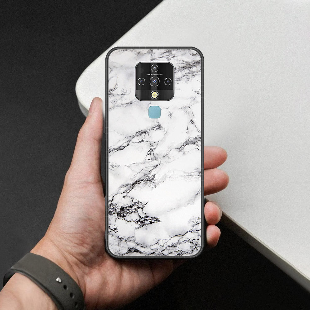 Tecno Camon 16 SE Cover - White Marble Series - HQ Ultra Shine Premium Infinity Glass Soft Silicon Borders Case