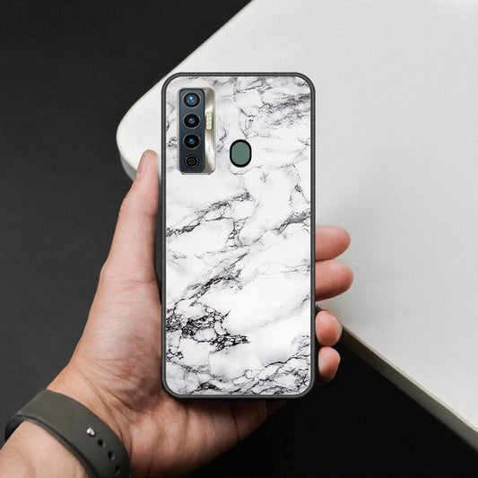 Tecno Camon 17 Cover - White Marble Series - HQ Ultra Shine Premium Infinity Glass Soft Silicon Borders Case
