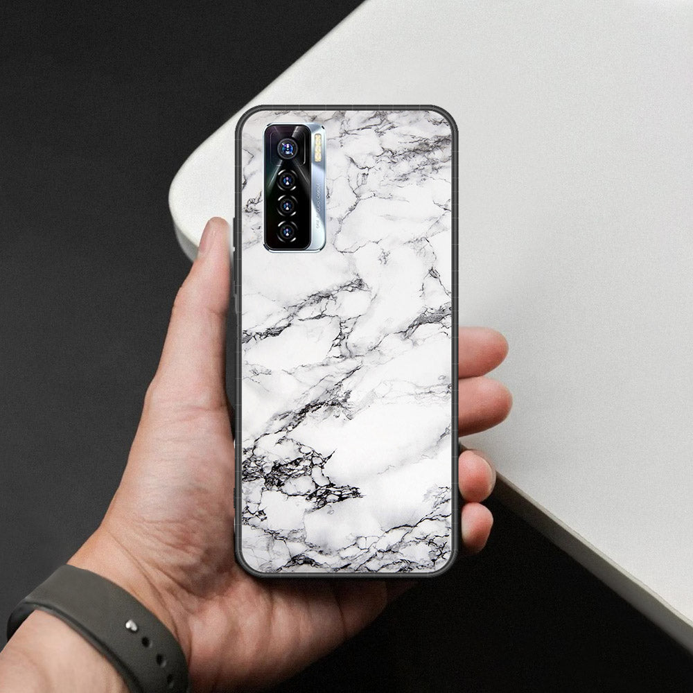 Tecno Camon 17 Pro Cover - White Marble Series - HQ Ultra Shine Premium Infinity Glass Soft Silicon Borders Case