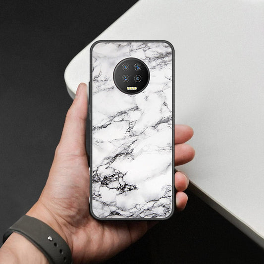 Infinix Note 7 Cover - White Marble Series - HQ Ultra Shine Premium Infinity Glass Soft Silicon Borders Case