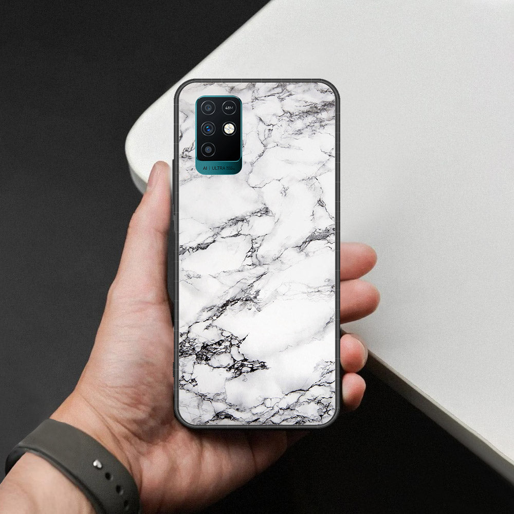 Infinix Note 10 Cover - White Marble Series - HQ Ultra Shine Premium Infinity Glass Soft Silicon Borders Case