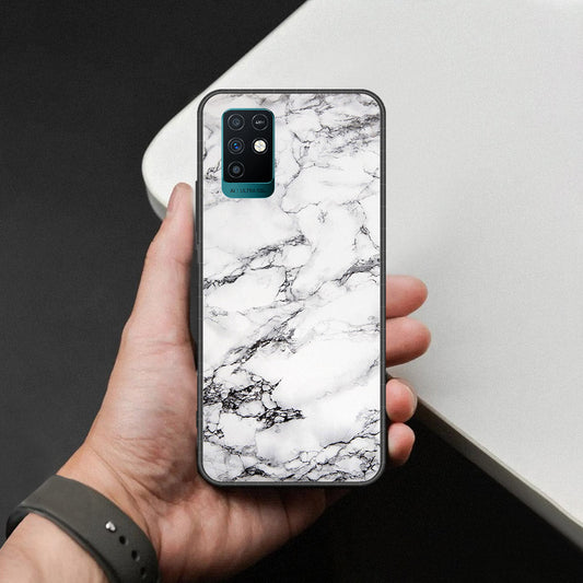 Infinix Note 10 Cover - White Marble Series - HQ Ultra Shine Premium Infinity Glass Soft Silicon Borders Case