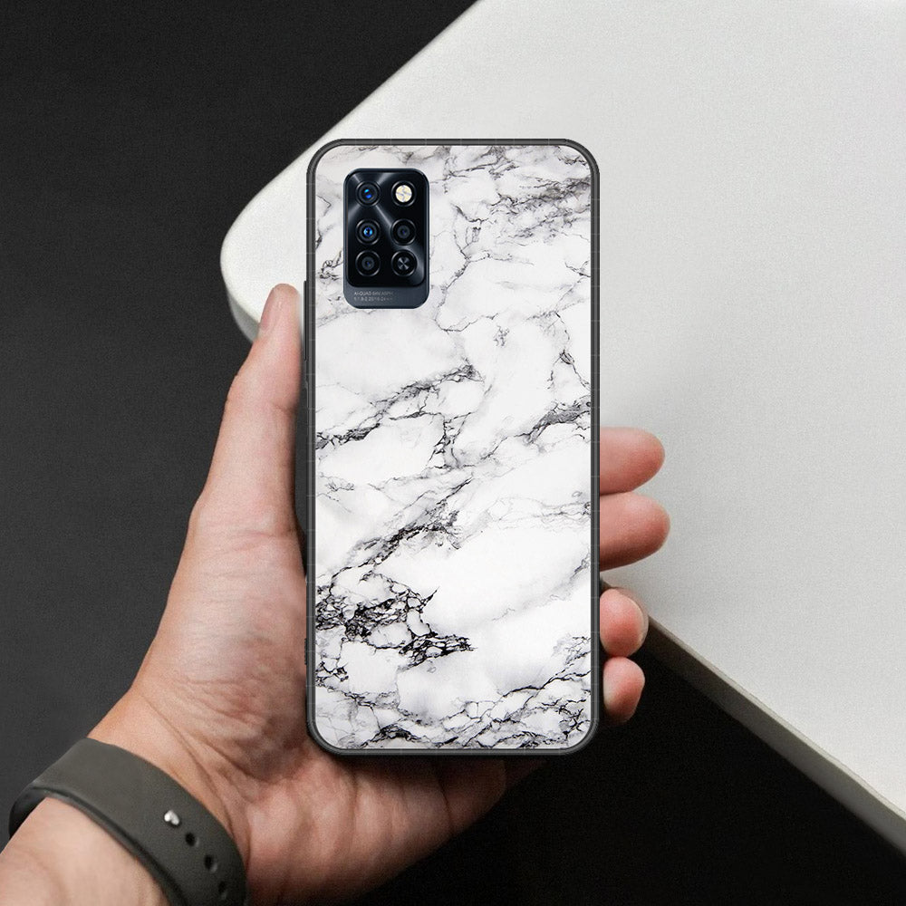 Infinix Note 10 Pro Cover - White Marble Series - HQ Ultra Shine Premium Infinity Glass Soft Silicon Borders Case