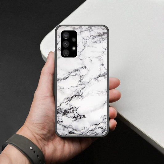 Samsung Galaxy A73 5G Cover - White Marble Series - HQ Ultra Shine Premium Infinity Glass Soft Silicon Borders Case