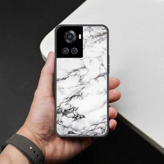 OnePlus 10R Cover - White Marble Series - HQ Ultra Shine Premium Infinity Glass Soft Silicon Borders Case