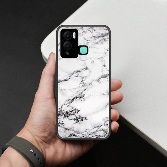 Infinix Hot 12 Play Cover - White Marble Series - HQ Ultra Shine Premium Infinity Glass Soft Silicon Borders Case
