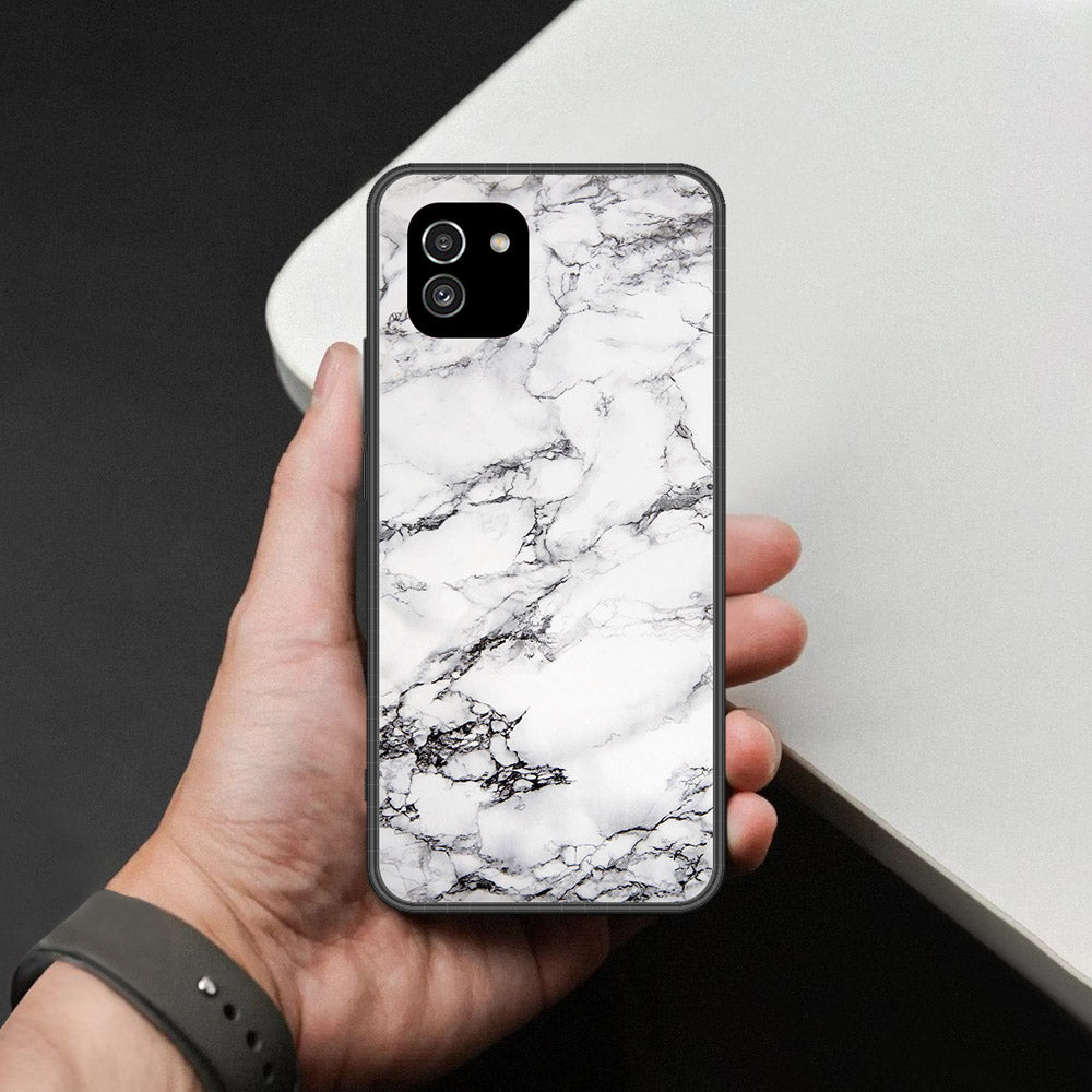 Samsung Galaxy A03 Cover - White Marble Series - HQ Ultra Shine Premium Infinity Glass Soft Silicon Borders Case