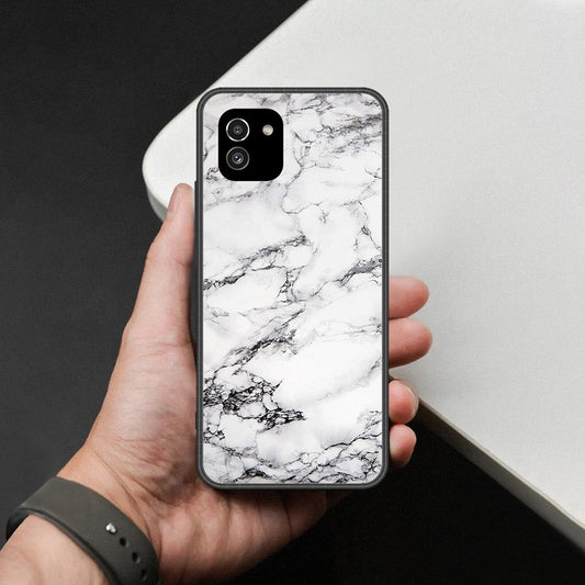 Samsung Galaxy A03 Cover - White Marble Series - HQ Ultra Shine Premium Infinity Glass Soft Silicon Borders Case