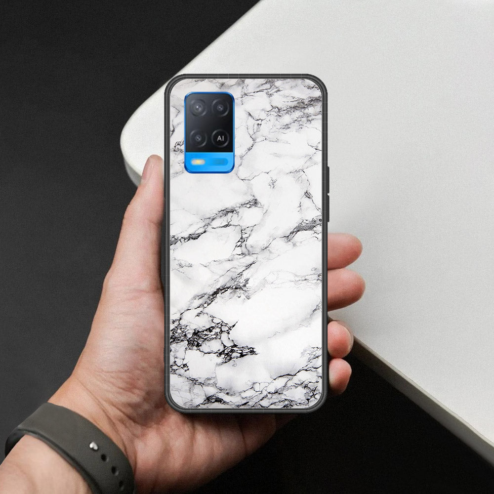 Oppo A54 4G Cover - White Marble Series - HQ Ultra Shine Premium Infinity Glass Soft Silicon Borders Case