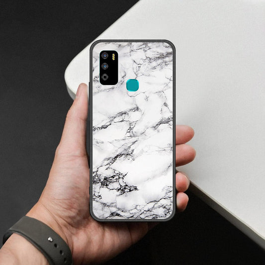 Infinix Hot 9 Play Cover - White Marble Series - HQ Ultra Shine Premium Infinity Glass Soft Silicon Borders Case
