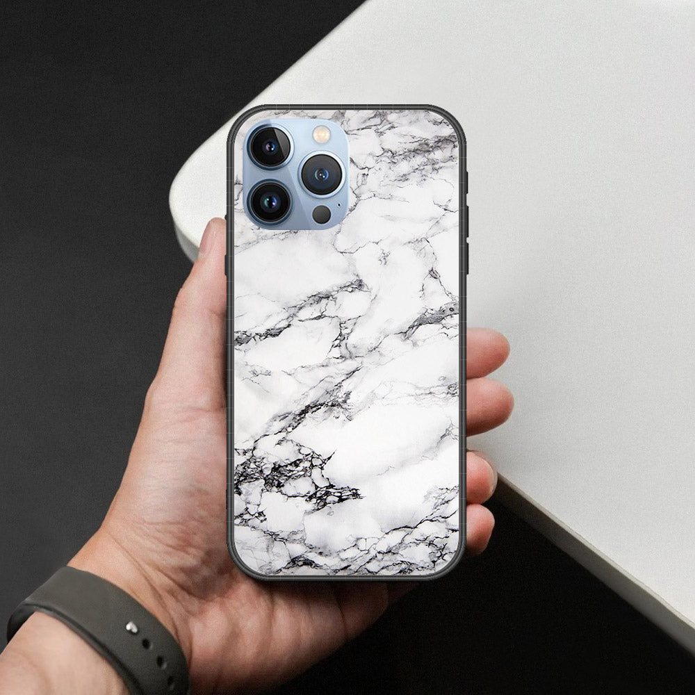 iPhone 14 Pro Cover - White Marble Series - HQ Ultra Shine Premium Infinity Glass Soft Silicon Borders Case