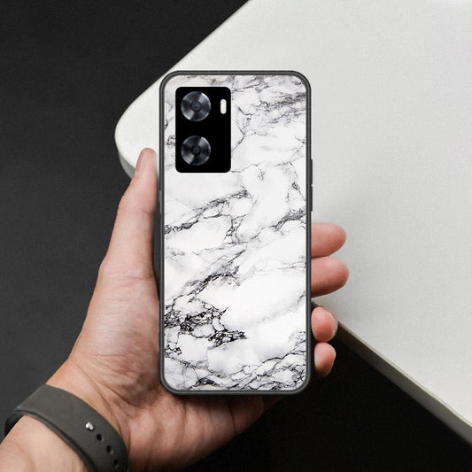 Oppo A57 4G 2022 Cover - White Marble Series - HQ Ultra Shine Premium Infinity Glass Soft Silicon Borders Case