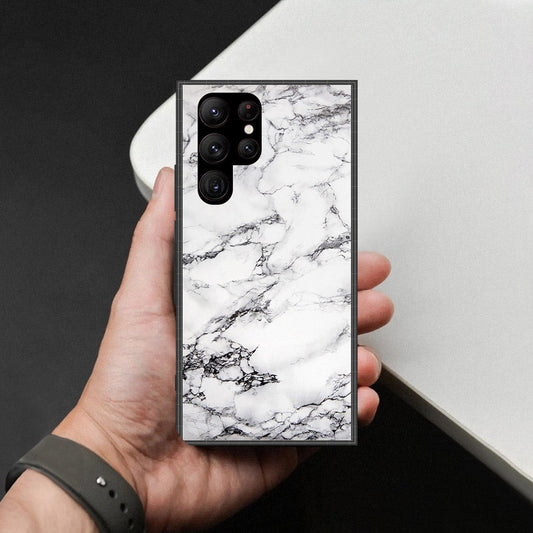 Samsung Galaxy S23 Ultra 5G Cover - White Marble Series - HQ Ultra Shine Premium Infinity Glass Soft Silicon Borders Case