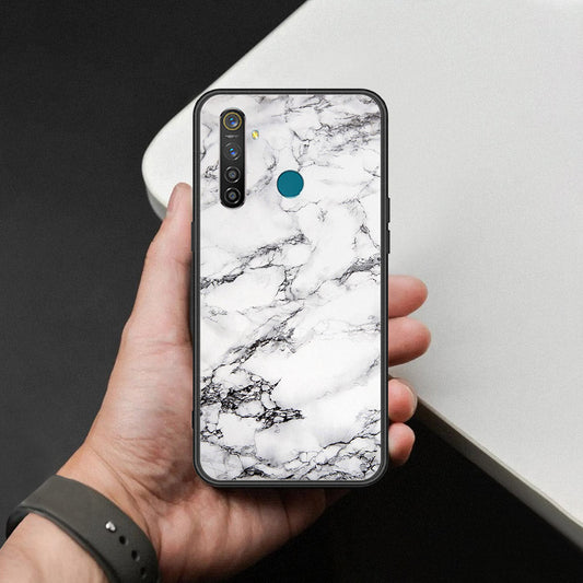 Realme 5 Pro Cover - White Marble Series - HQ Ultra Shine Premium Infinity Glass Soft Silicon Borders Case