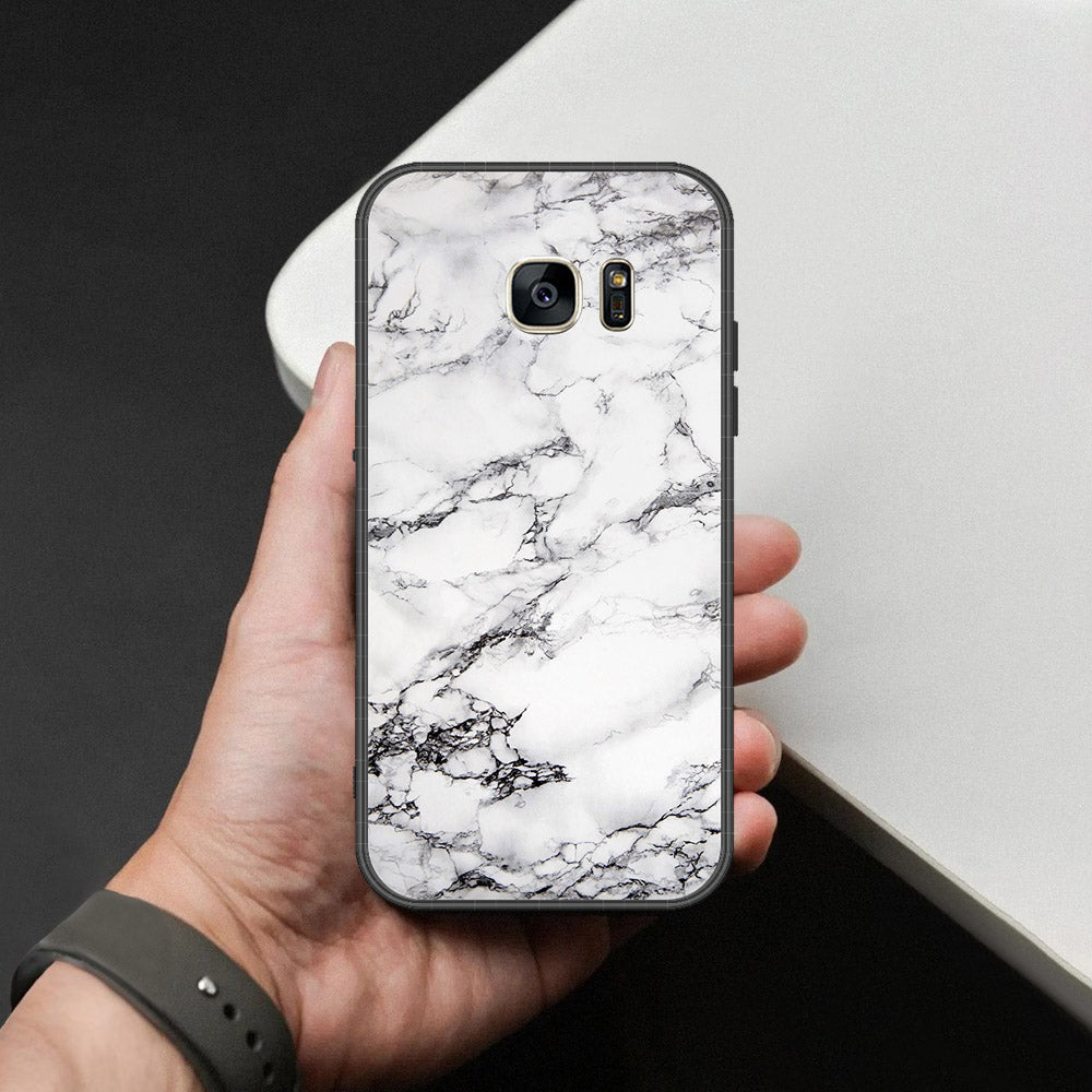 Samsung Galaxy S7 Cover - White Marble Series - HQ Ultra Shine Premium Infinity Glass Soft Silicon Borders Case