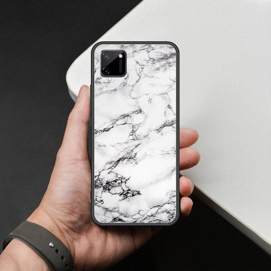Realme C11 Cover - White Marble Series - HQ Ultra Shine Premium Infinity Glass Soft Silicon Borders Case
