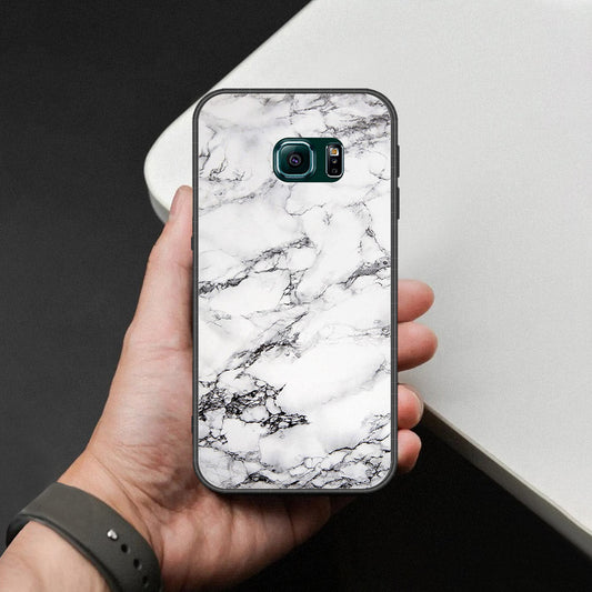 Samsung Galaxy S6 Edge Cover - White Marble Series - HQ Ultra Shine Premium Infinity Glass Soft Silicon Borders Case