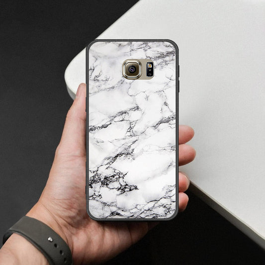 Samsung Galaxy S6 Cover - White Marble Series - HQ Ultra Shine Premium Infinity Glass Soft Silicon Borders Case