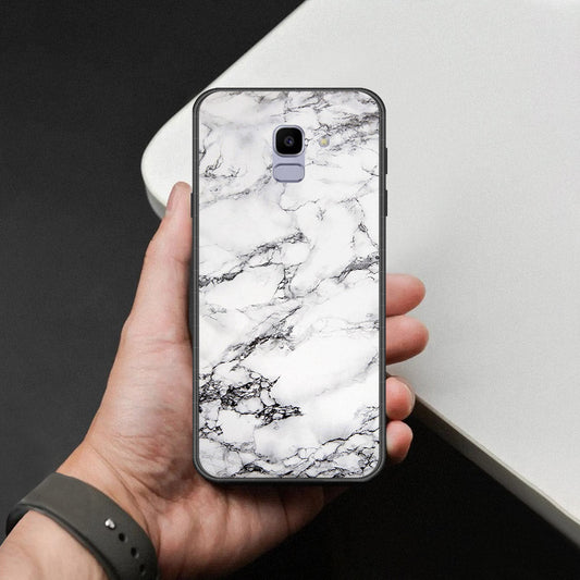 Samsung Galaxy J6 2018 Cover - White Marble Series - HQ Ultra Shine Premium Infinity Glass Soft Silicon Borders Case