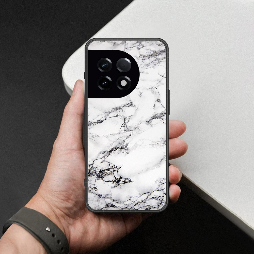OnePlus 11R Cover - White Marble Series - HQ Ultra Shine Premium Infinity Glass Soft Silicon Borders Case