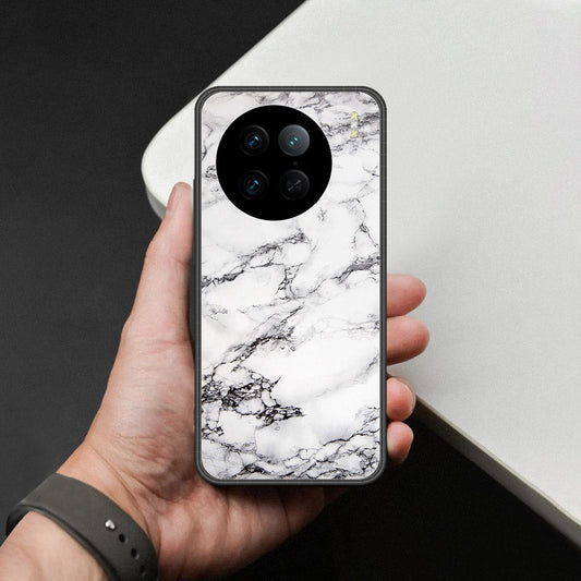 Vivo X90 Pro Cover - White Marble Series - HQ Ultra Shine Premium Infinity Glass Soft Silicon Borders Case