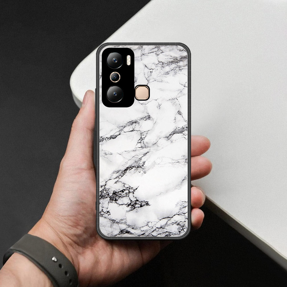 Infinix Hot 20i Cover - White Marble Series - HQ Ultra Shine Premium Infinity Glass Soft Silicon Borders Case