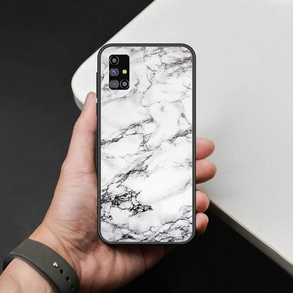 Samsung Galaxy M31s Cover - White Marble Series - HQ Ultra Shine Premium Infinity Glass Soft Silicon Borders Case (Fast Delivery)