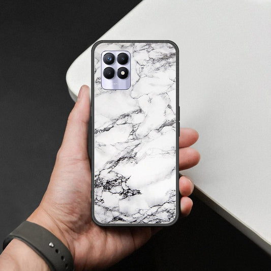 Realme 8i Cover - White Marble Series - HQ Ultra Shine Premium Infinity Glass Soft Silicon Borders Case