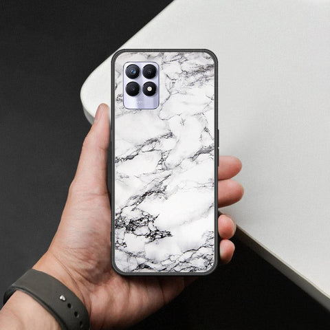 Realme 8i Cover - White Marble Series - HQ Ultra Shine Premium Infinity Glass Soft Silicon Borders Case