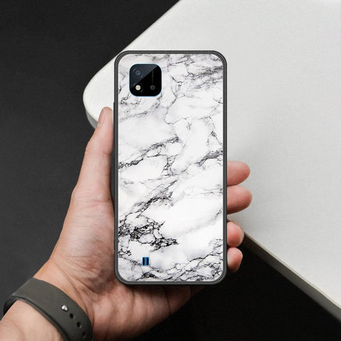 Realme C20 Cover - White Marble Series - HQ Ultra Shine Premium Infinity Glass Soft Silicon Borders Case