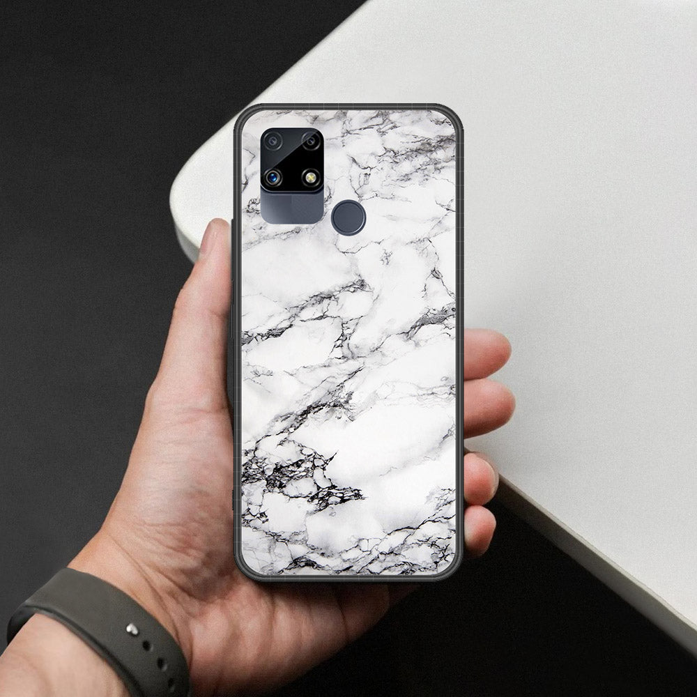 Realme Narzo 20 Cover - White Marble Series - HQ Ultra Shine Premium Infinity Glass Soft Silicon Borders Case