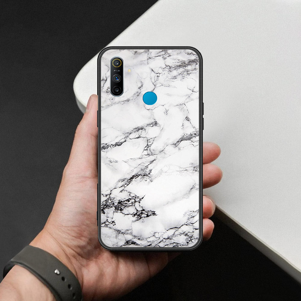 Realme 5i Cover - White Marble Series - HQ Ultra Shine Premium Infinity Glass Soft Silicon Borders Case