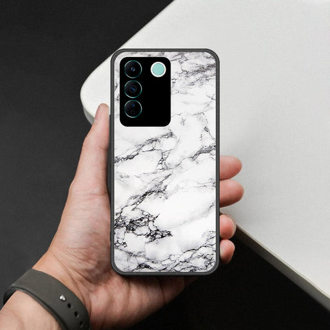 Vivo V27e Cover - White Marble Series - HQ Ultra Shine Premium Infinity Glass Soft Silicon Borders Case