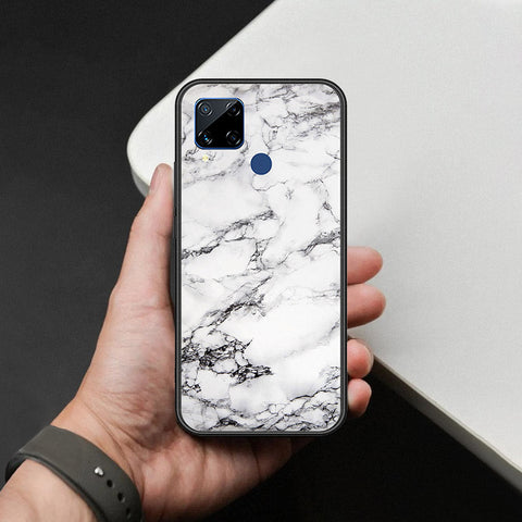 Realme C15 Cover - White Marble Series - HQ Ultra Shine Premium Infinity Glass Soft Silicon Borders Case
