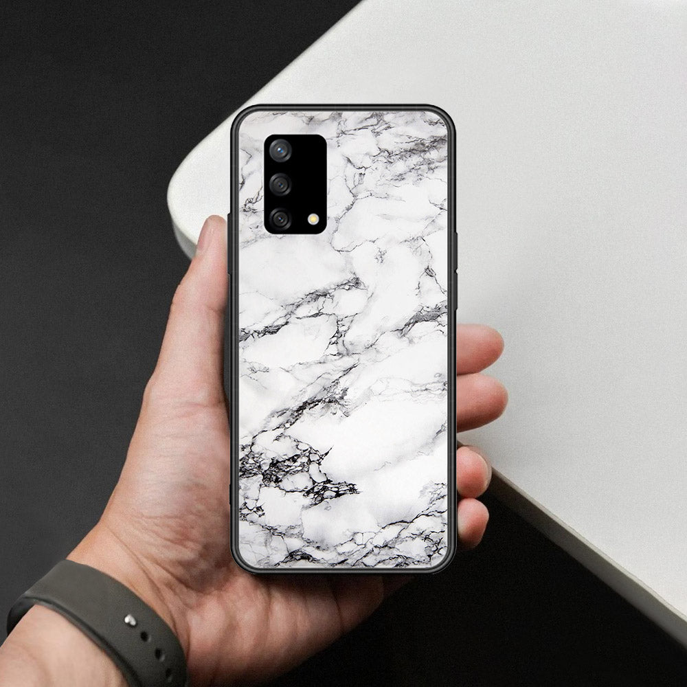 Oppo A74 Cover - White Marble Series - HQ Ultra Shine Premium Infinity Glass Soft Silicon Borders Case