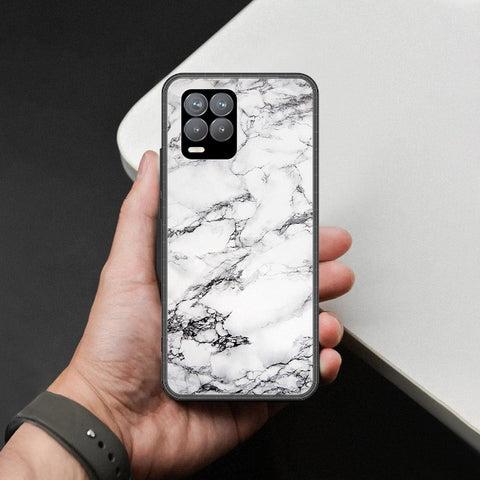 Realme 8 Cover - White Marble Series - HQ Ultra Shine Premium Infinity Glass Soft Silicon Borders Case
