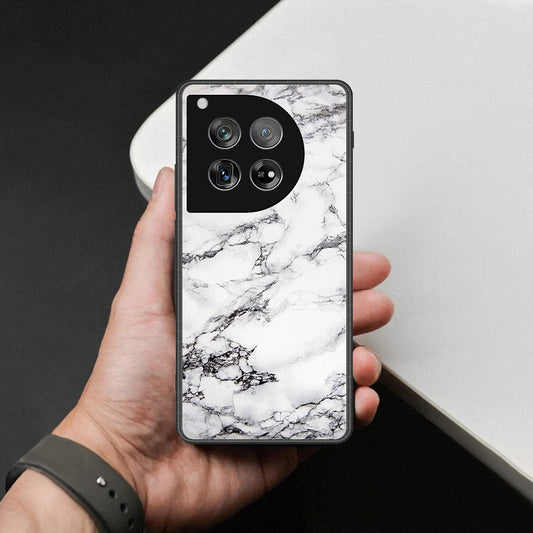 OnePlus 12 Cover - White Marble Series - HQ Ultra Shine Premium Infinity Glass Soft Silicon Borders Case