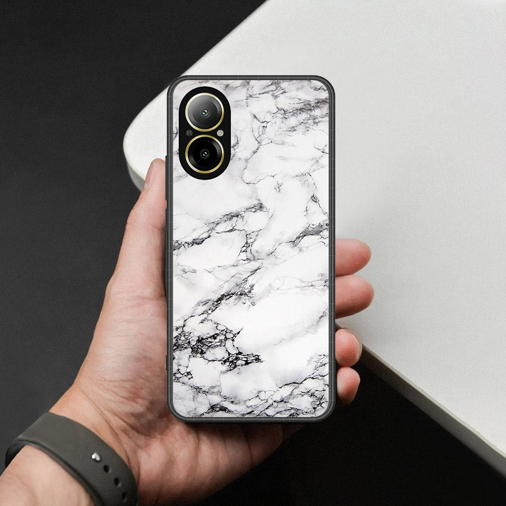 Realme C67 4G Cover - White Marble Series - HQ Ultra Shine Premium Infinity Glass Soft Silicon Borders Case