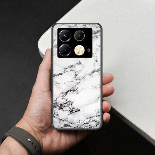 Infinix Note 40 Pro 5G Cover - White Marble Series - HQ Ultra Shine Premium Infinity Glass Soft Silicon Borders Case