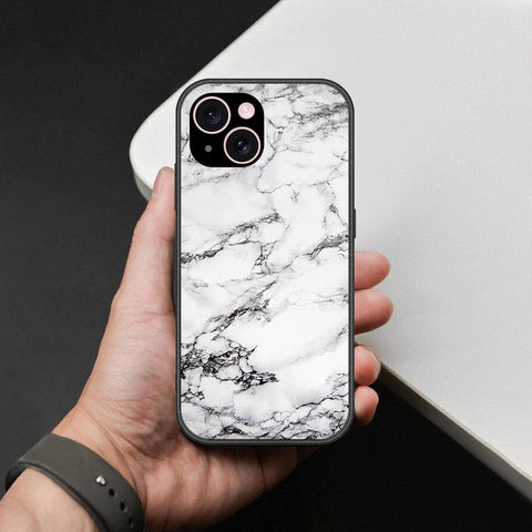 iPhone 15 Plus Cover - White Marble Series - HQ Ultra Shine Premium Infinity Glass Soft Silicon Borders Case