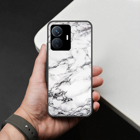 Vivo Y77e Cover - White Marble Series - HQ Ultra Shine Premium Infinity Glass Soft Silicon Borders Case