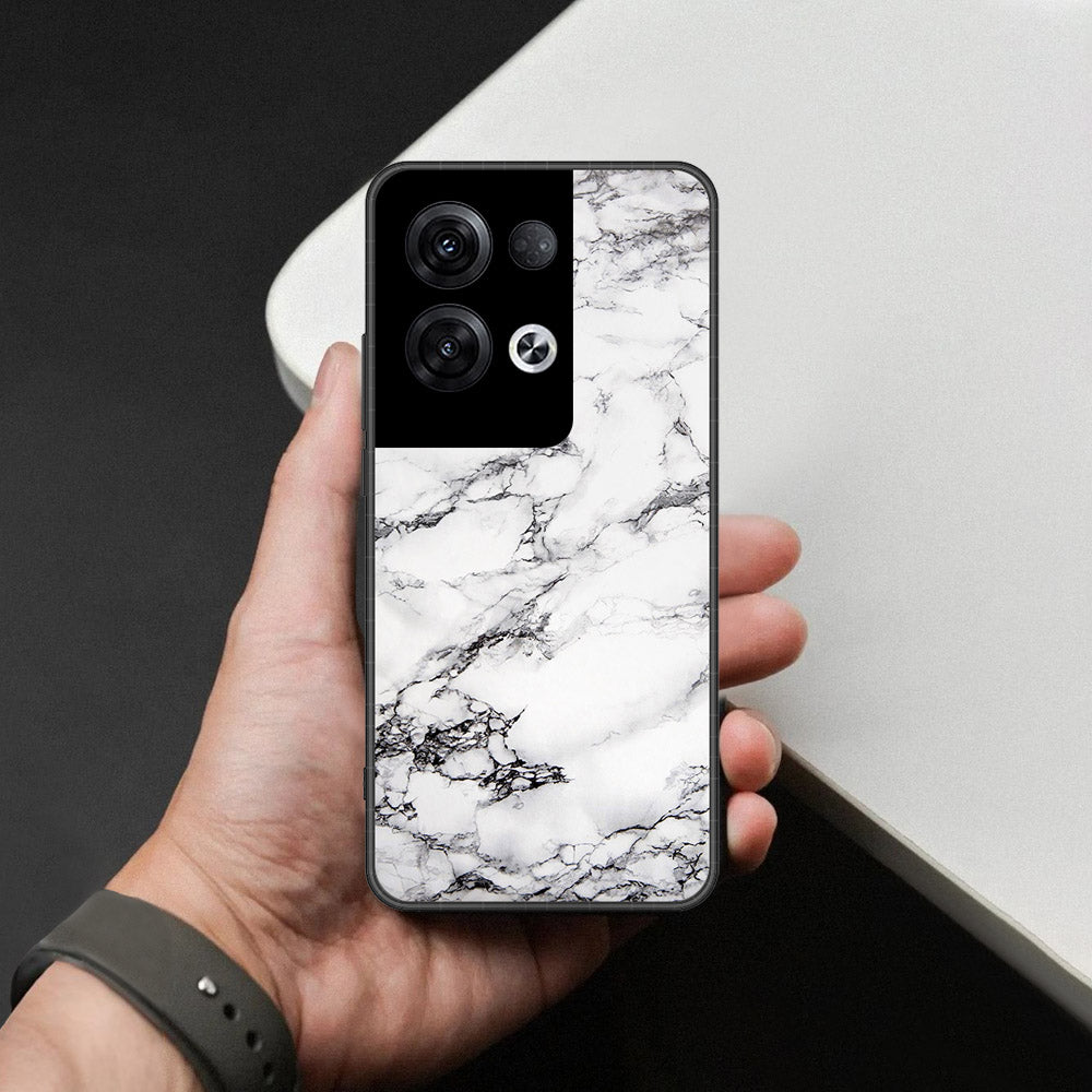 Oppo Reno 8 Pro  Cover - White Marble Series - HQ Ultra Shine Premium Infinity Glass Soft Silicon Borders Case