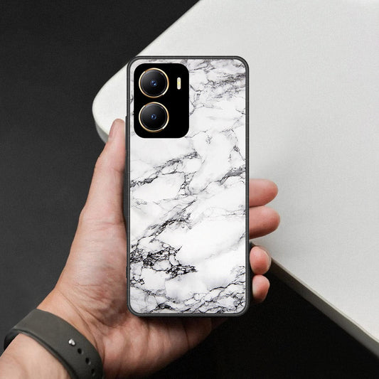 Vivo Y16 Cover - White Marble Series - HQ Ultra Shine Premium Infinity Glass Soft Silicon Borders Case