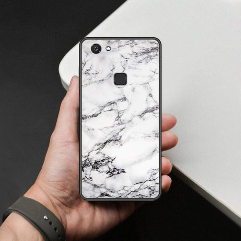 Vivo V7 Cover - White Marble Series - HQ Ultra Shine Premium Infinity Glass Soft Silicon Borders Case